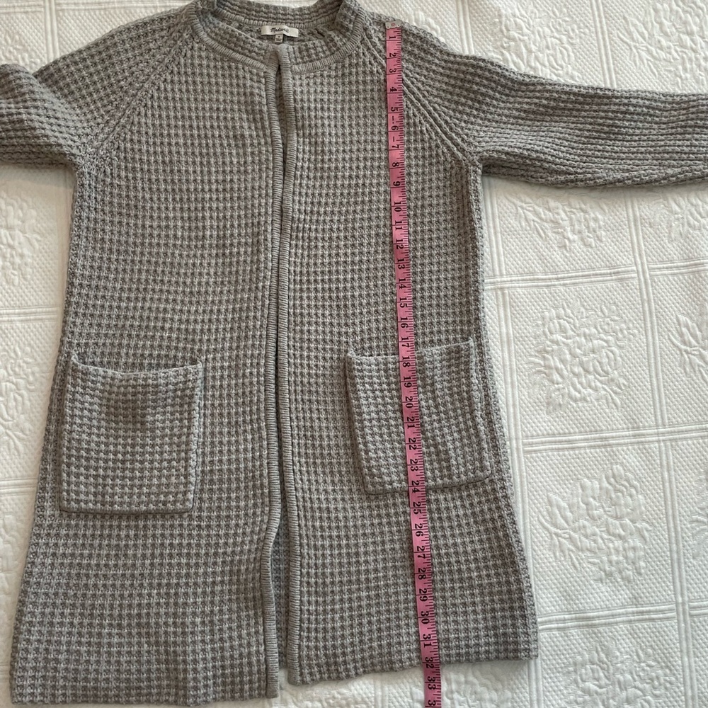 Madewell Waffle Stitch Long Sweater Cardigan Coat Pockets Gray/Silver Wool Blend - Picture 14 of 16